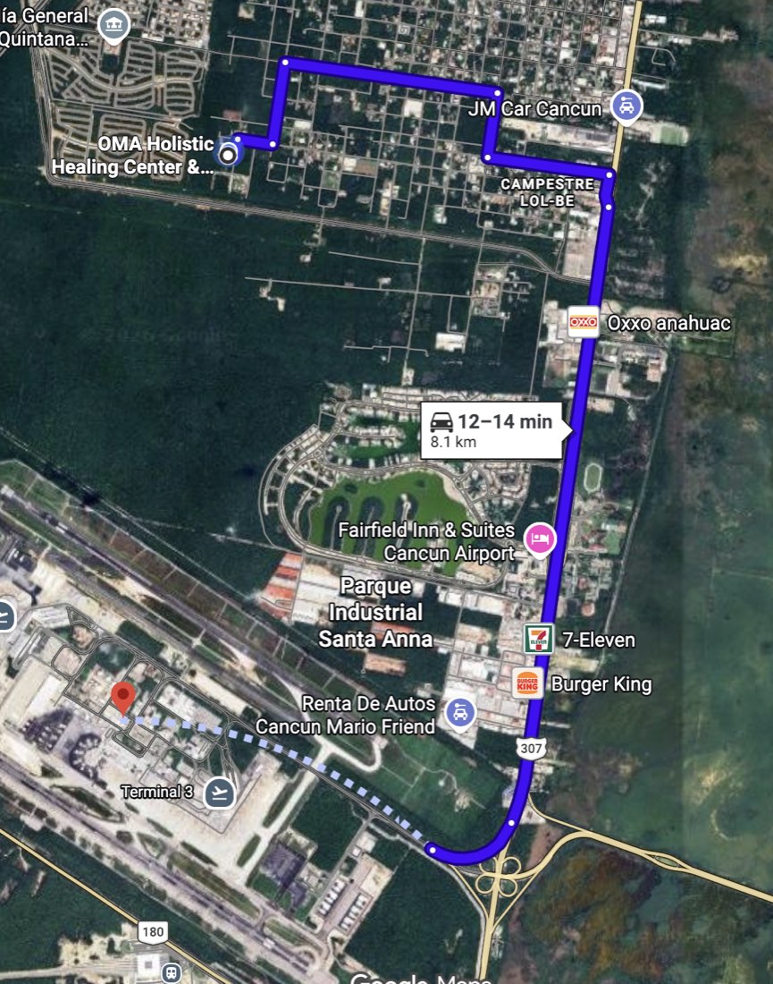 Ruta de OMA al aeropuerto de Cancún