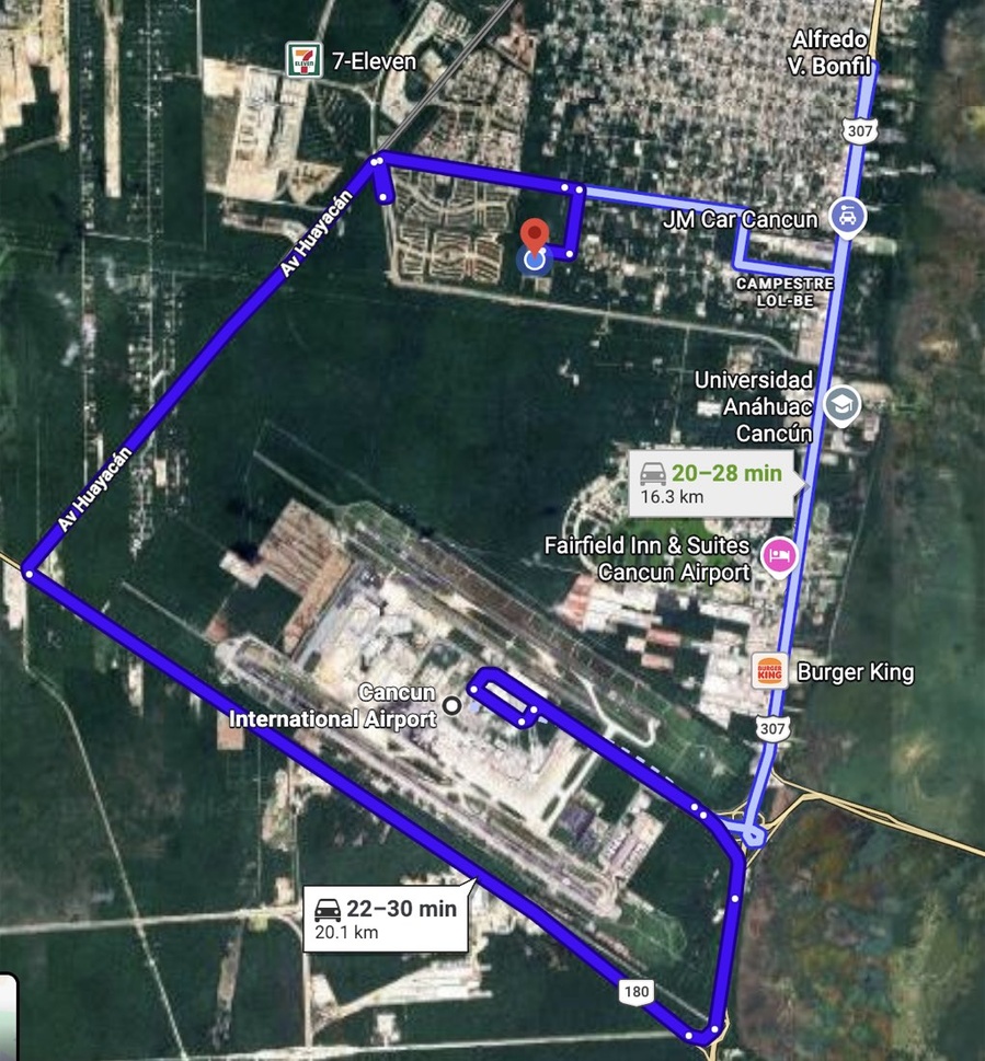 Ruta del aeropuerto de Cancún a OMA